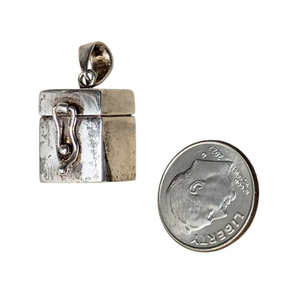 Vintage Sterling Silver 925 Wish Prayer Lock Box Pendant - Picture 3 of 6